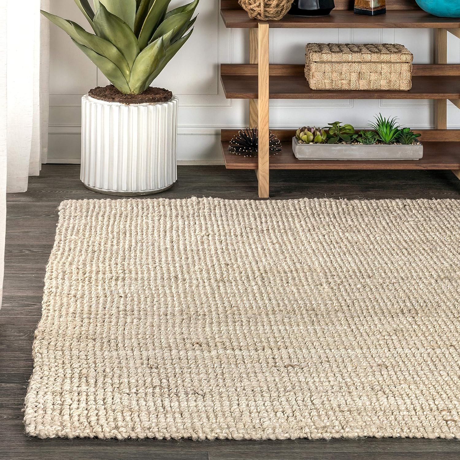 JONATHAN Y Pata Hand Woven Chunky Jute Light Ivory Indoor Area Rug, 5x8, Bohemian, Rustic, Cottage, Easy-Cleaning for Living Room, Bedroom, Kitchen, Non-Shedding (NRF102B-5)