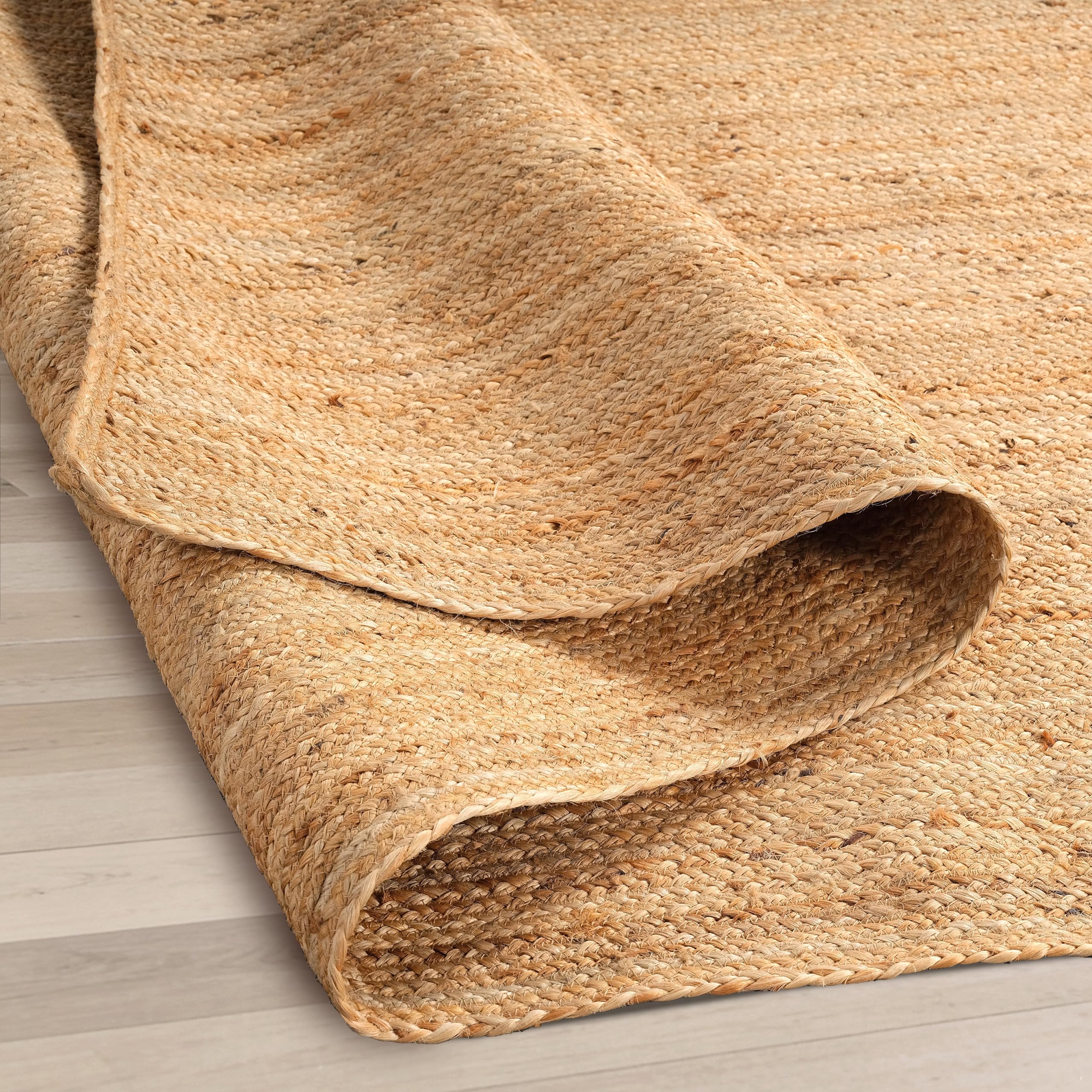 GRUHUM Jute Area Rug 6'x9' ft Wave Scalloped Natural Ivory Border Handwoven Boho Reversible Rustic Vintage Farmhouse Soft Braided EcoFriendly Rug - Indoor Livingroom Bedroom Hallways 6x9 ft Large