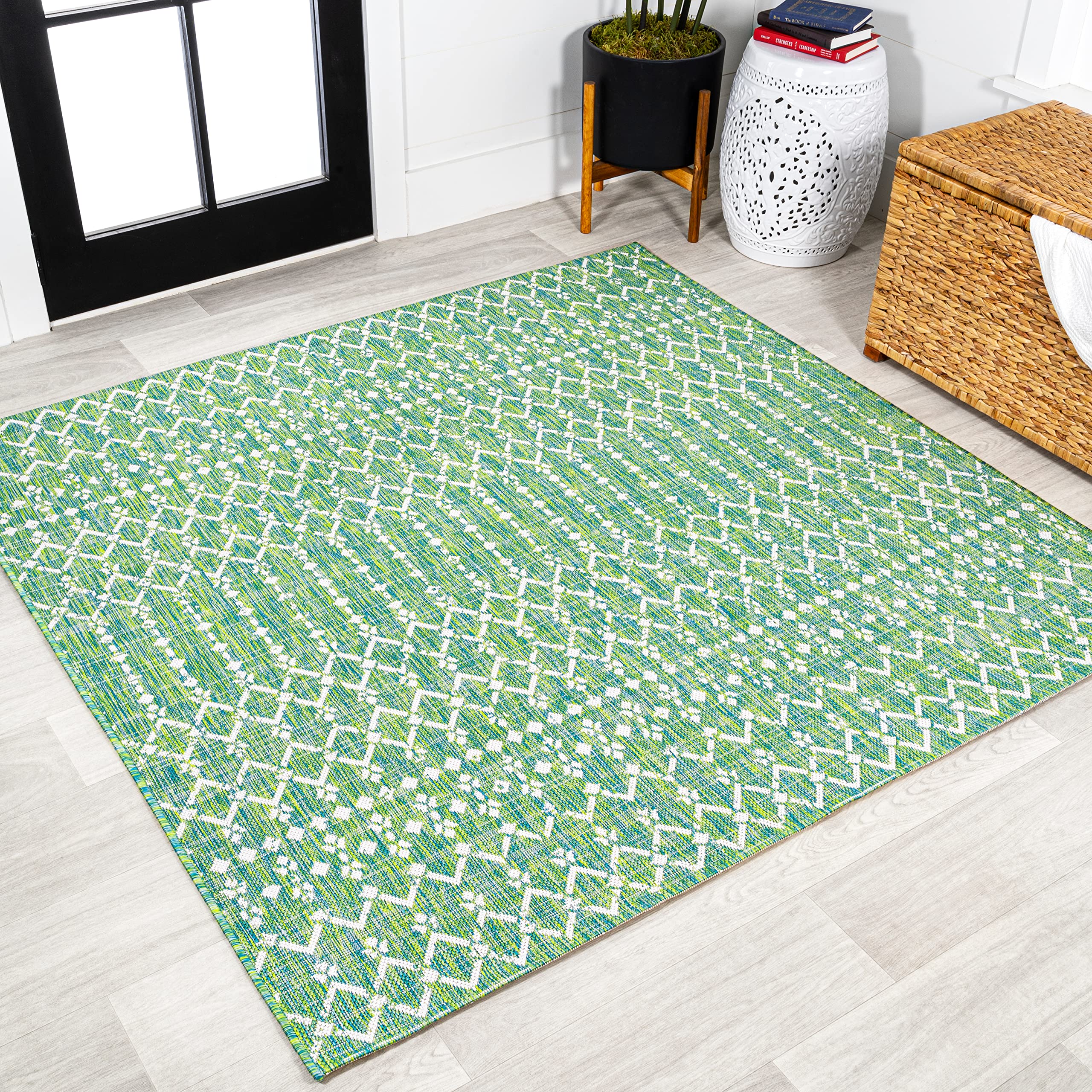 JONATHAN Y Moroccan Geometric Indoor Outdoor Area Rug 5X8 Natural/Black, Ourika Textured Weave for Backyard, Patio, Porch, Easy-Cleaning, High Traffic, Pet-Friendly, Non-Shedding (SMB108D-5)