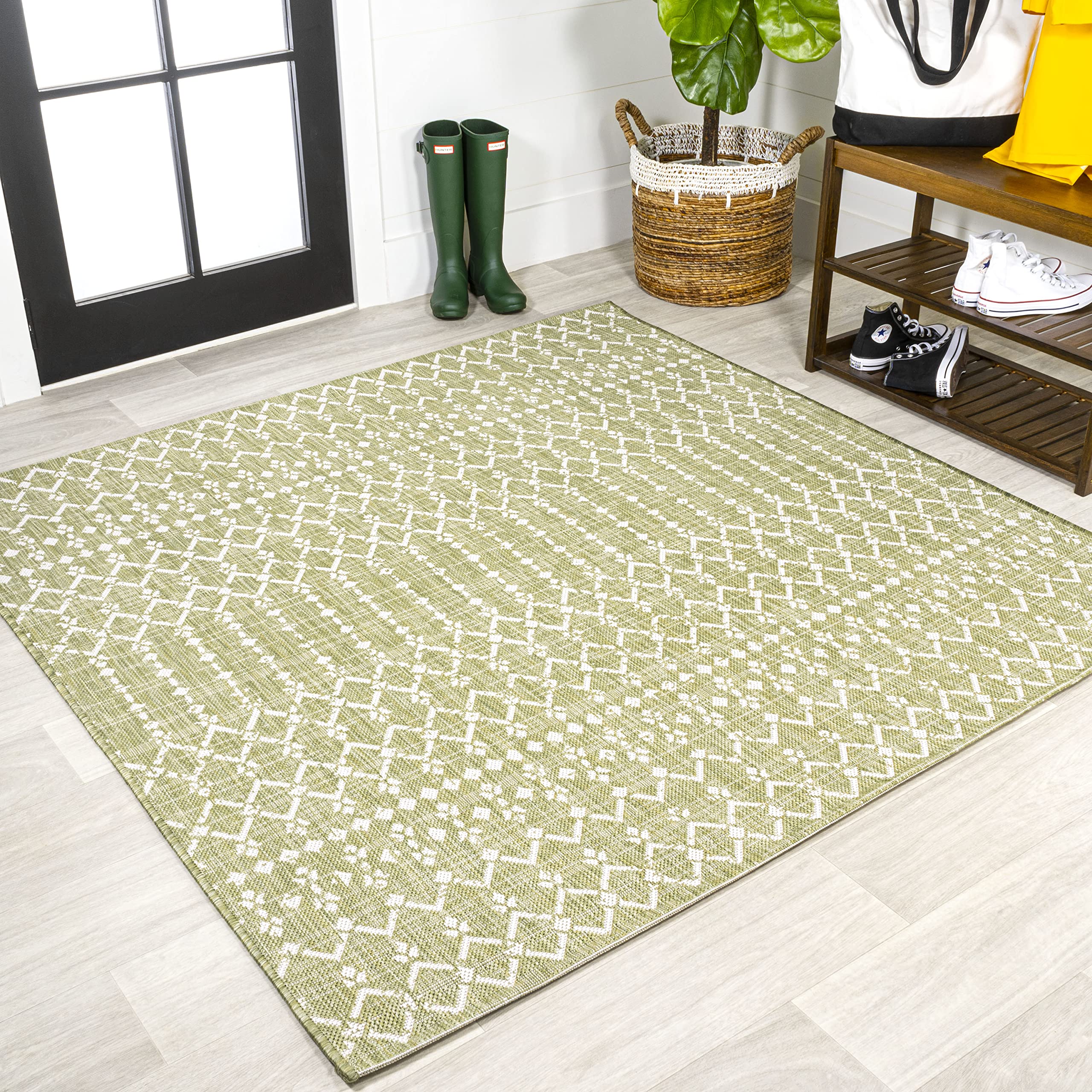 JONATHAN Y Moroccan Geometric Indoor Outdoor Area Rug 8X10 Natural/Black, Ourika Textured Weave for Backyard, Patio, Porch, Easy-Cleaning, High Traffic, Pet-Friendly, Non-Shedding (SMB108D-8)