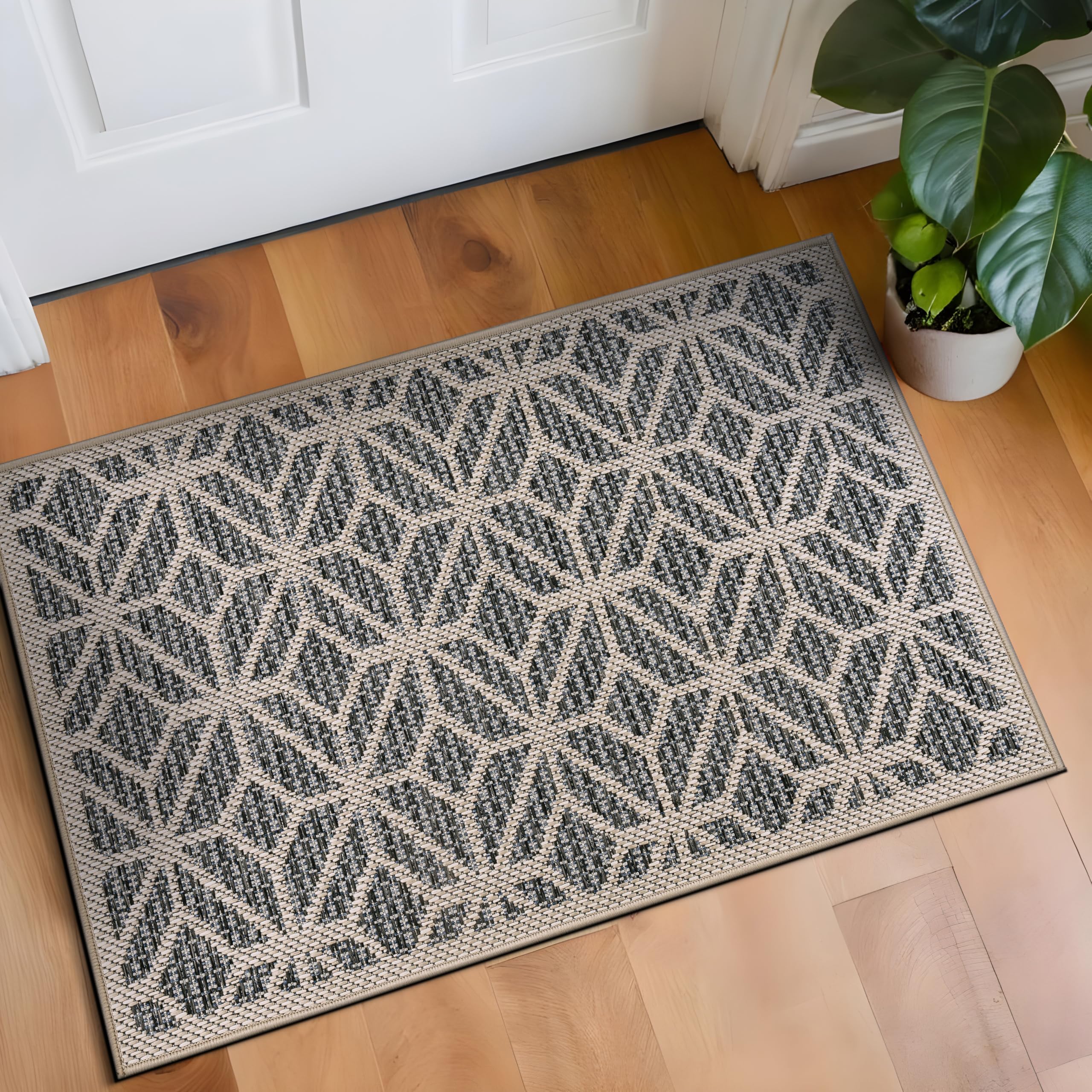 Rugshop Blue Contemporary Geometric Indoor/Outdoor Area Rug — Hose Washable for Living Room, Dining Room and Office, 7'10" x 10'