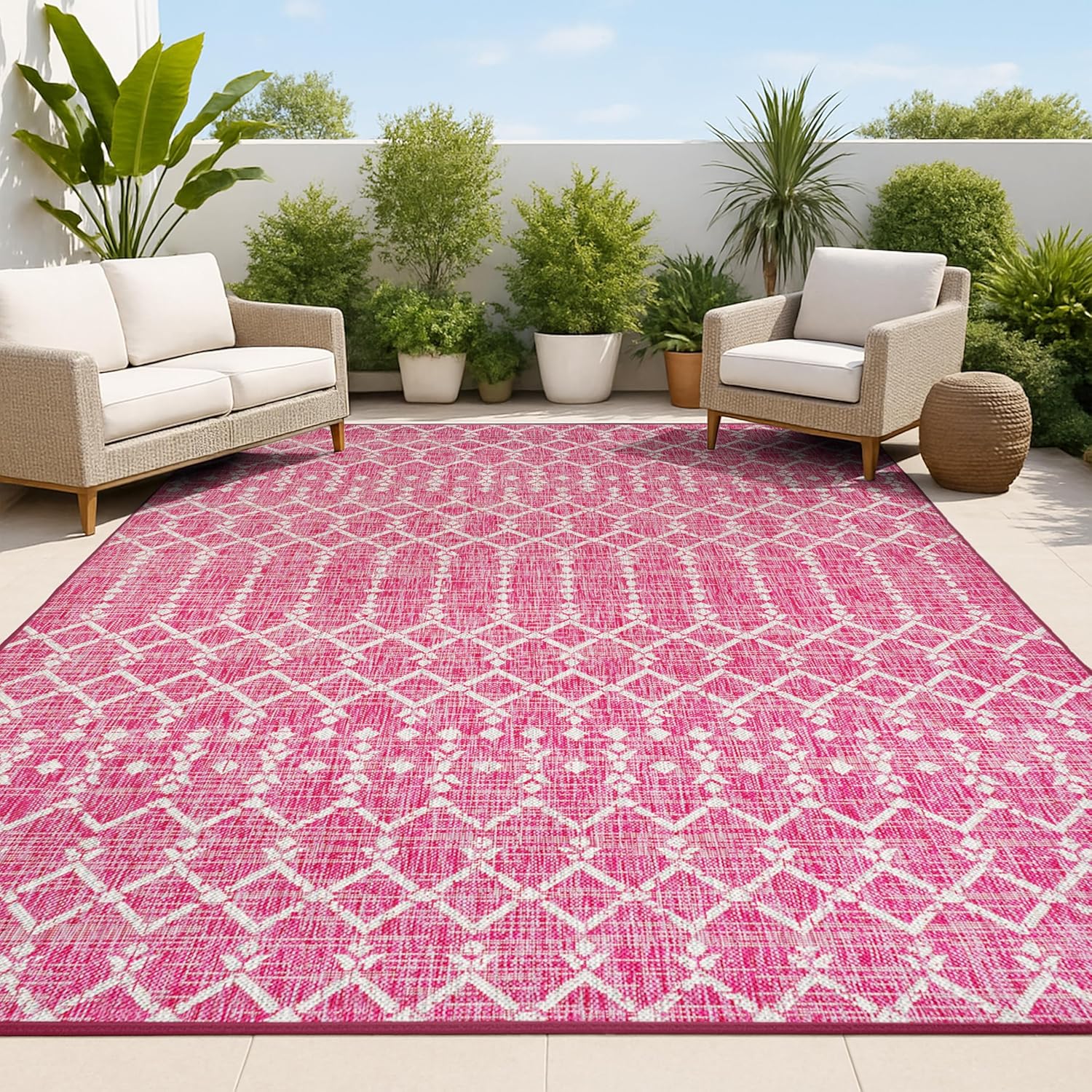 JONATHAN Y Moroccan Geometric Indoor Outdoor Area Rug 8X10 Navy/Light Gray, Ourika Textured Weave for Backyard, Patio, Porch, Easy-Cleaning, High Traffic, Pet-Friendly, Non-Shedding (SMB108B-8)