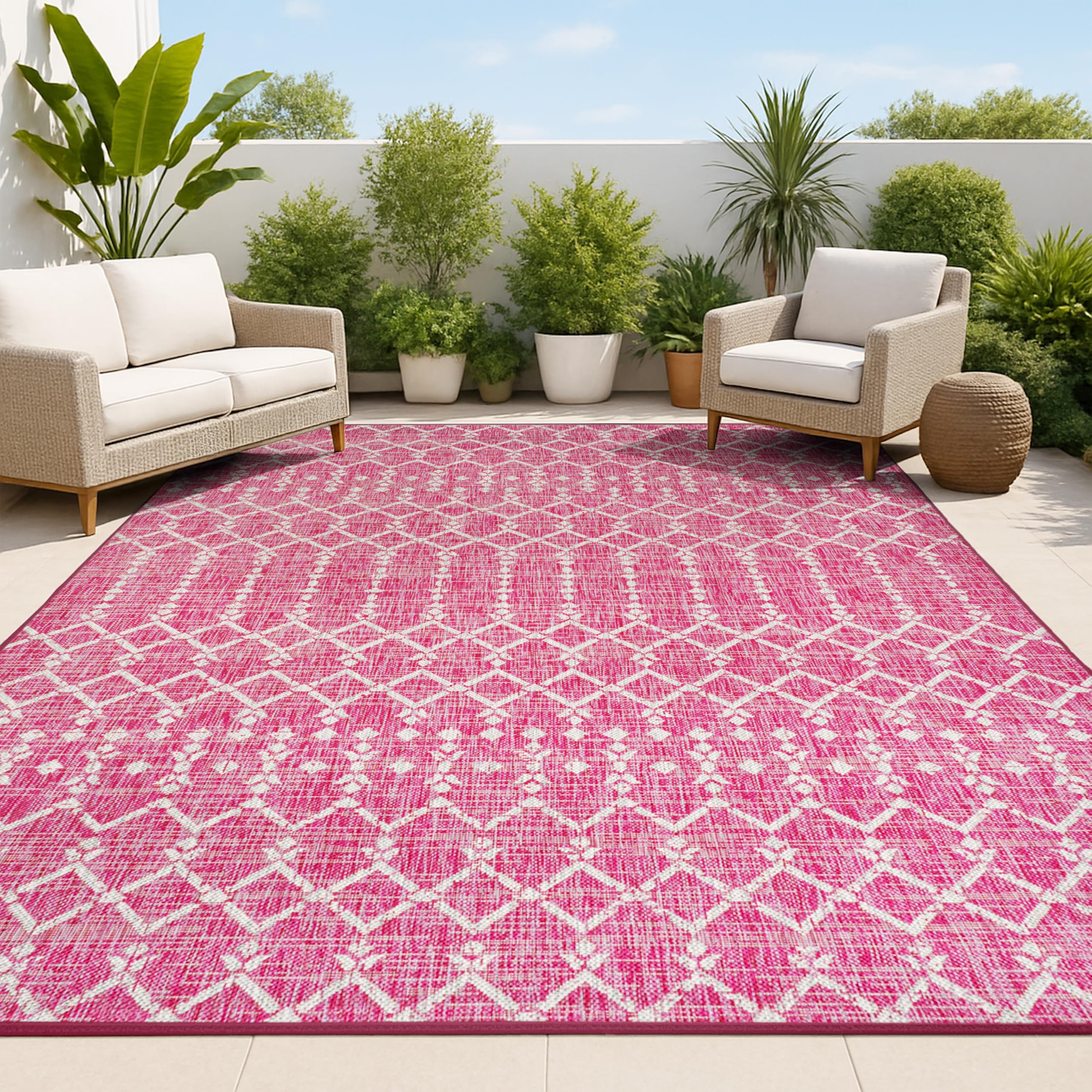 JONATHAN Y Moroccan Geometric Indoor Outdoor Area Rug 5X8 Natural/Black, Ourika Textured Weave for Backyard, Patio, Porch, Easy-Cleaning, High Traffic, Pet-Friendly, Non-Shedding (SMB108D-5)