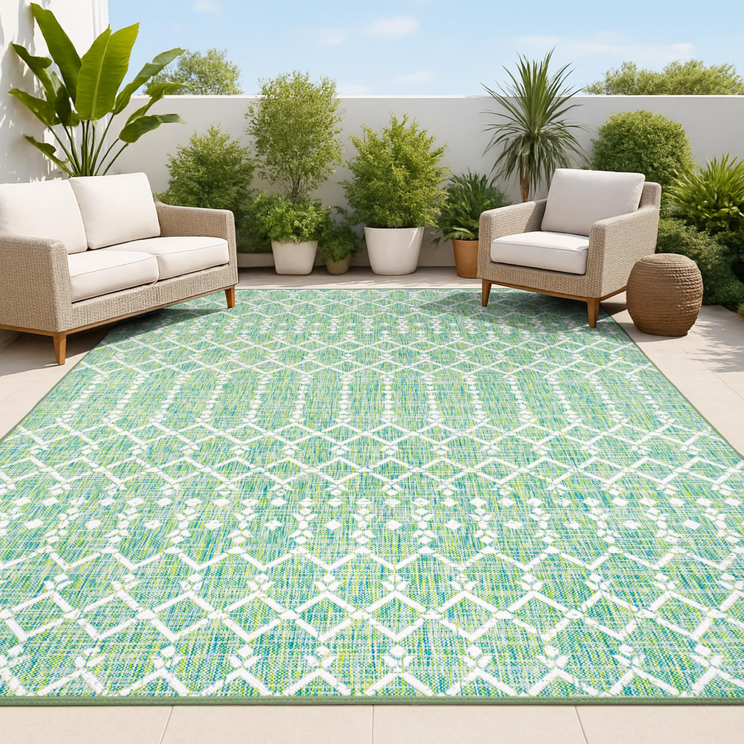 JONATHAN Y Moroccan Geometric Indoor Outdoor Area Rug 5X8 Natural/Black, Ourika Textured Weave for Backyard, Patio, Porch, Easy-Cleaning, High Traffic, Pet-Friendly, Non-Shedding (SMB108D-5)