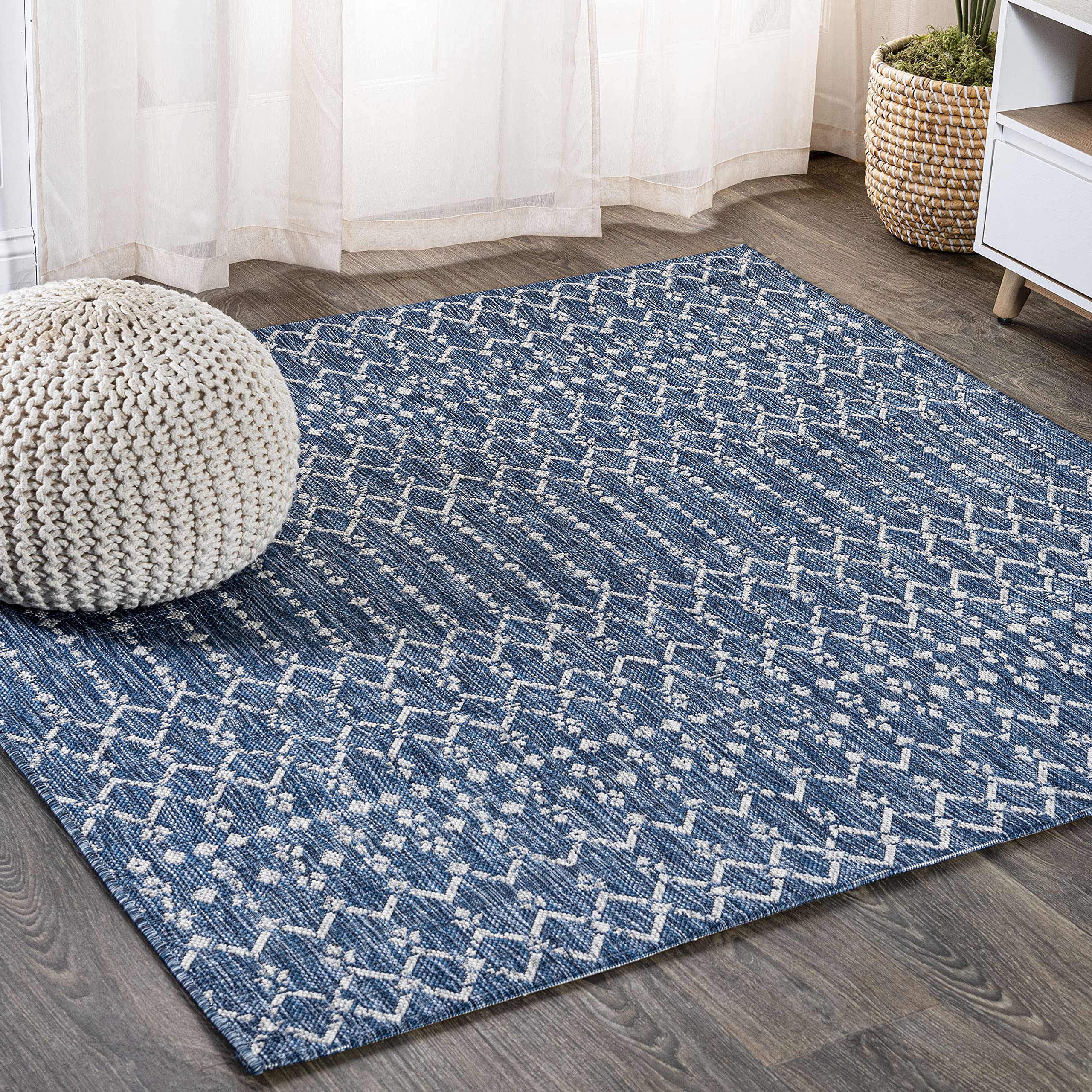 JONATHAN Y Moroccan Geometric Indoor Outdoor Area Rug 5X8 Natural/Black, Ourika Textured Weave for Backyard, Patio, Porch, Easy-Cleaning, High Traffic, Pet-Friendly, Non-Shedding (SMB108D-5)