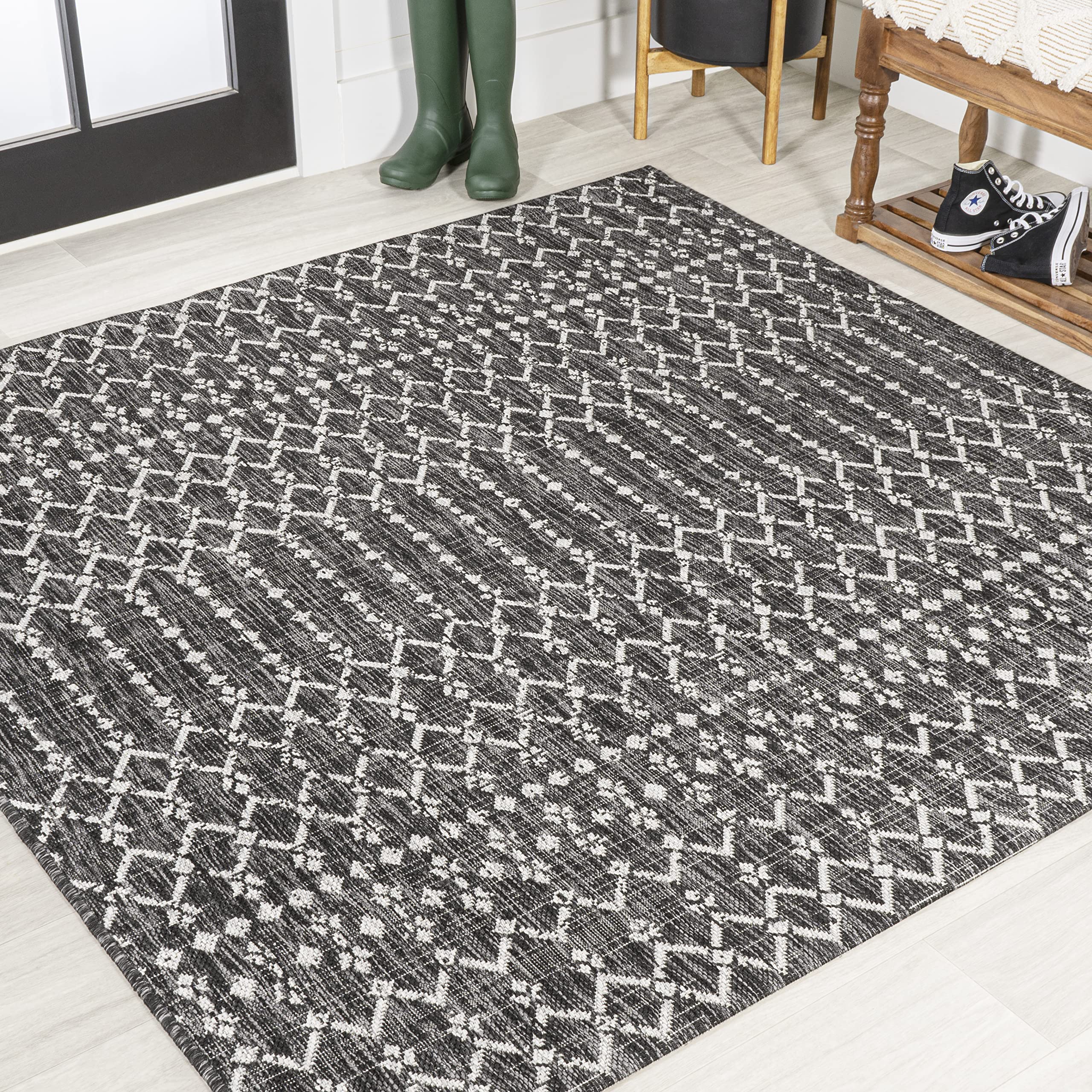 JONATHAN Y Moroccan Geometric Indoor Outdoor Area Rug 8X10 Natural/Black, Ourika Textured Weave for Backyard, Patio, Porch, Easy-Cleaning, High Traffic, Pet-Friendly, Non-Shedding (SMB108D-8)