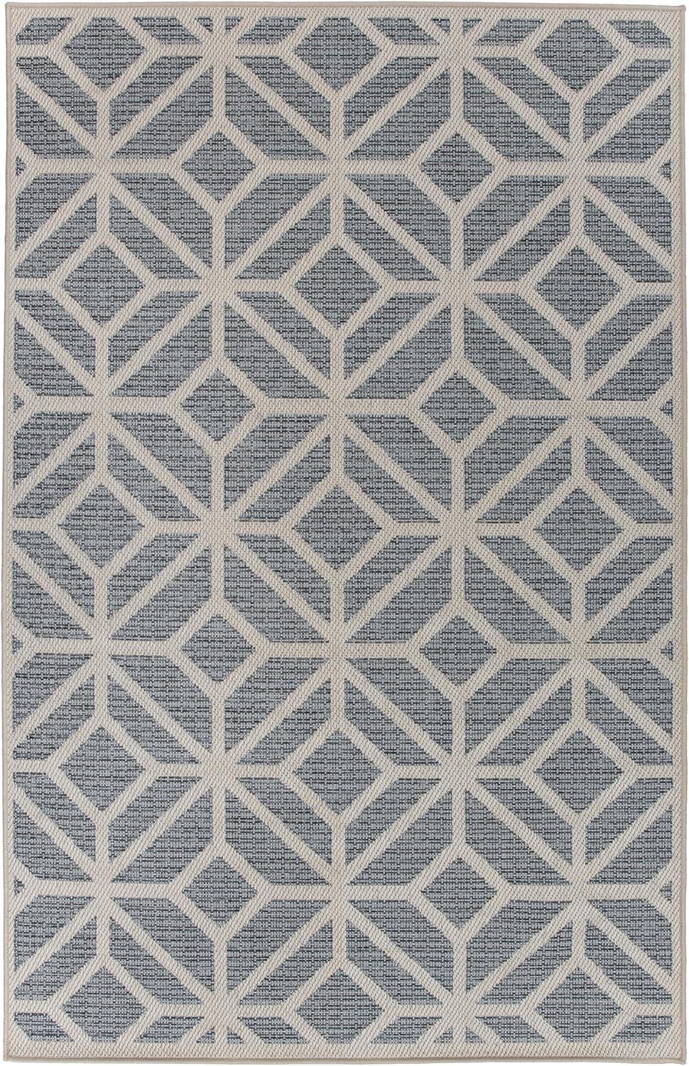 Rugshop Blue Contemporary Geometric Indoor/Outdoor Area Rug — Hose Washable for Living Room, Dining Room and Office, 7'10" x 10'