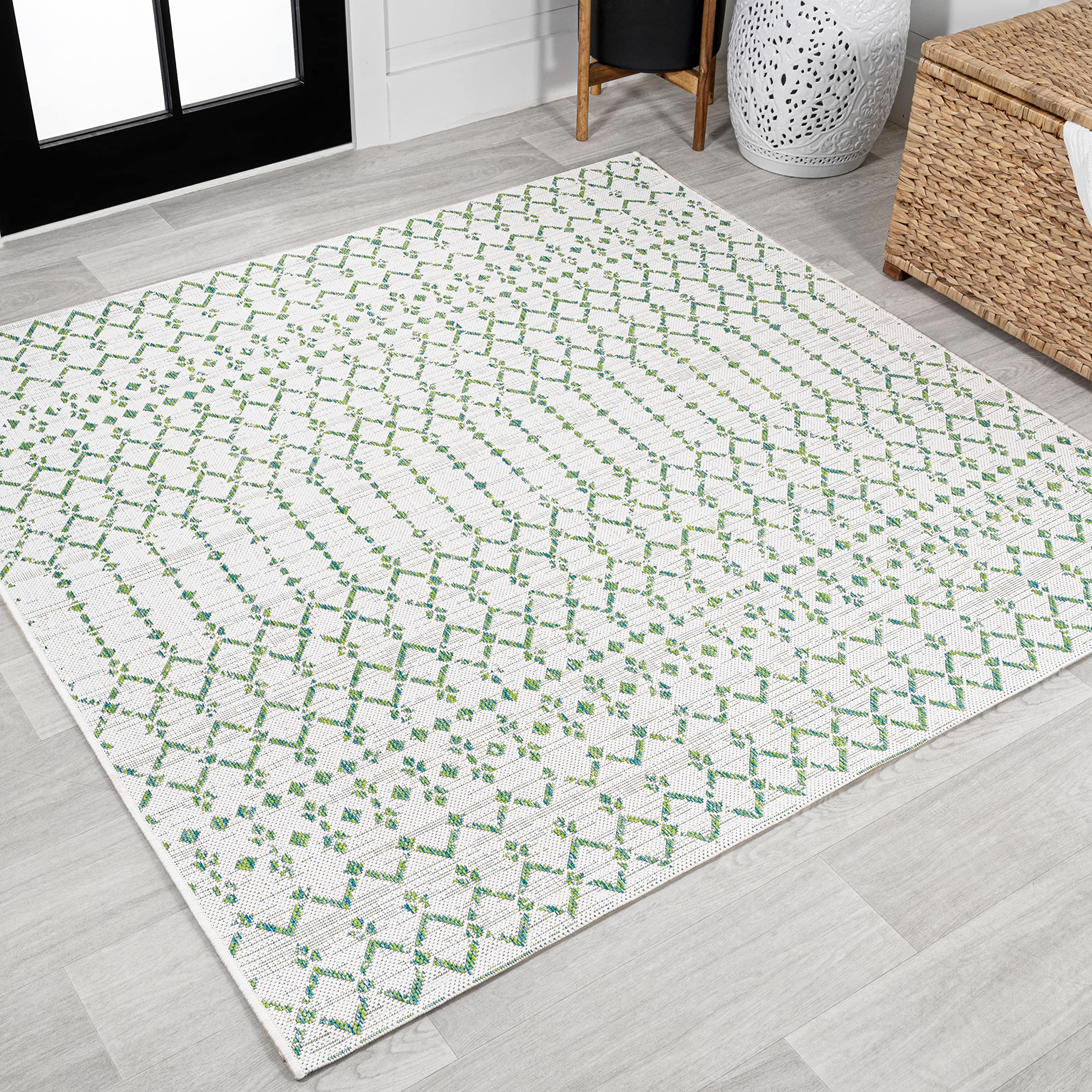 JONATHAN Y Moroccan Geometric Indoor Outdoor Area Rug 5X8 Natural/Black, Ourika Textured Weave for Backyard, Patio, Porch, Easy-Cleaning, High Traffic, Pet-Friendly, Non-Shedding (SMB108D-5)