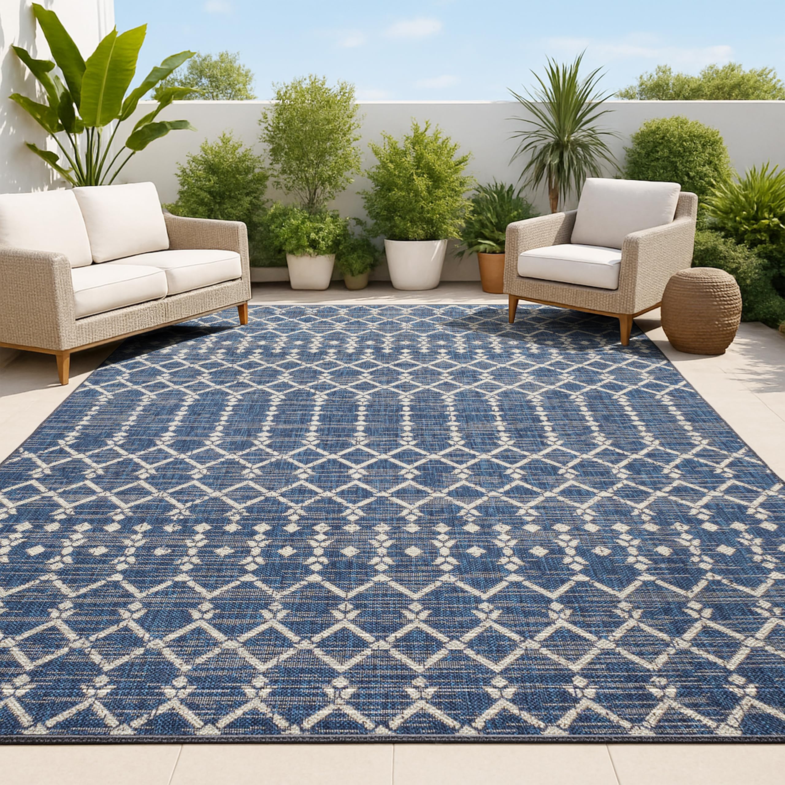 JONATHAN Y Moroccan Geometric Indoor Outdoor Area Rug 5X8 Natural/Black, Ourika Textured Weave for Backyard, Patio, Porch, Easy-Cleaning, High Traffic, Pet-Friendly, Non-Shedding (SMB108D-5)