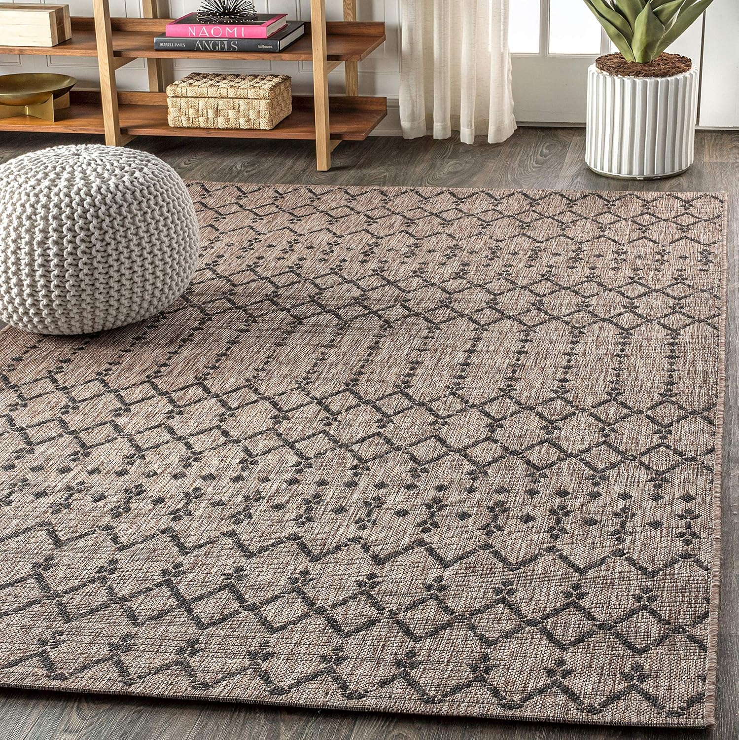 JONATHAN Y Moroccan Geometric Indoor Outdoor Area Rug 5X8 Natural/Black, Ourika Textured Weave for Backyard, Patio, Porch, Easy-Cleaning, High Traffic, Pet-Friendly, Non-Shedding (SMB108D-5)