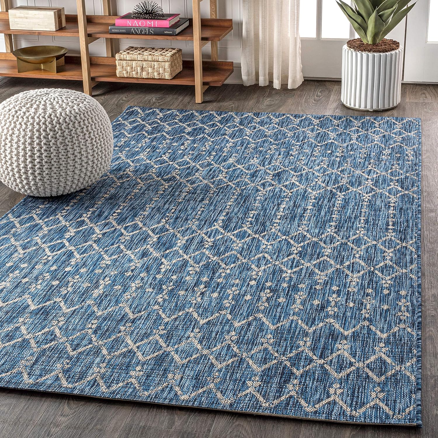 JONATHAN Y Moroccan Geometric Indoor Outdoor Area Rug 8X10 Navy/Light Gray, Ourika Textured Weave for Backyard, Patio, Porch, Easy-Cleaning, High Traffic, Pet-Friendly, Non-Shedding (SMB108B-8)